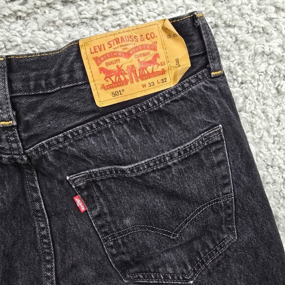 Levis 501‎ Jeans Mens 33x32 (Fits 30x30) Black Straight Button Fly Biker Denim - Picture 8 of 15